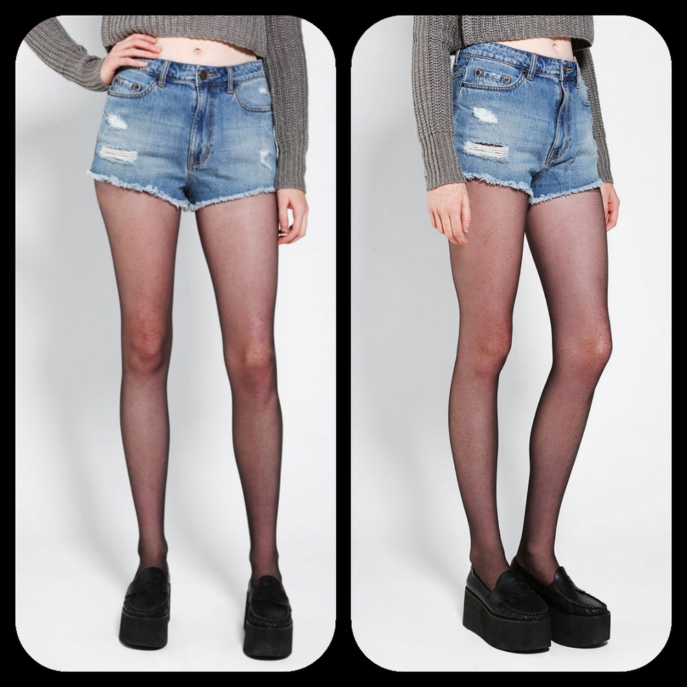 BDG UO Dree Hi Rise Cheekg TRASHED Denim Shorts Grungecore Bohobo Aesthetic